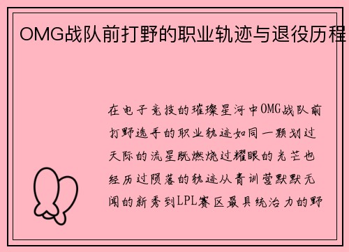 OMG战队前打野的职业轨迹与退役历程