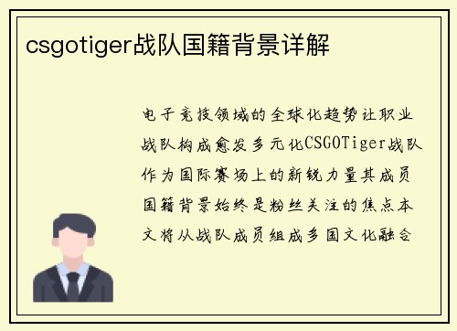 csgotiger战队国籍背景详解